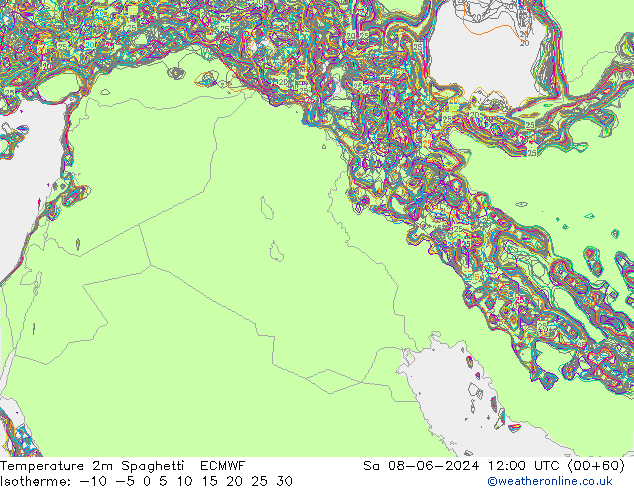 Temperature 2m Spaghetti ECMWF So 08.06.2024 12 UTC