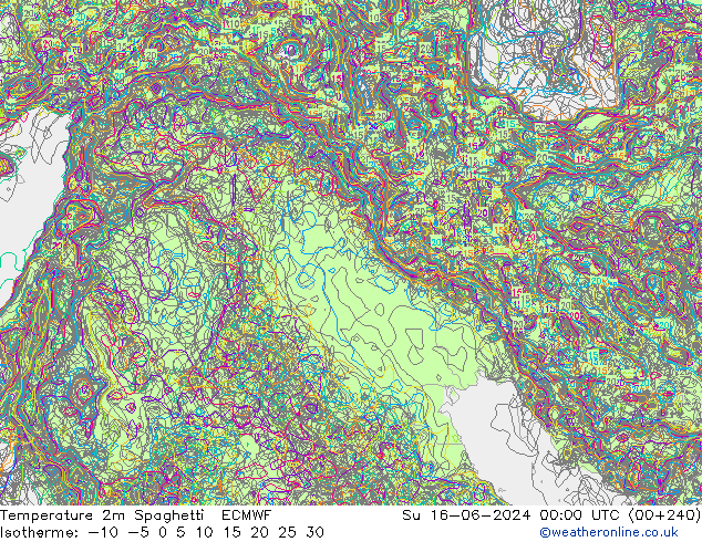 température 2m Spaghetti ECMWF dim 16.06.2024 00 UTC