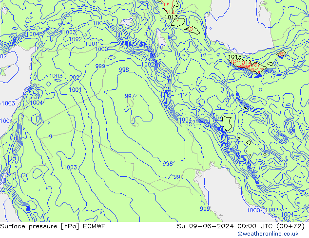 Pressione al suolo ECMWF dom 09.06.2024 00 UTC