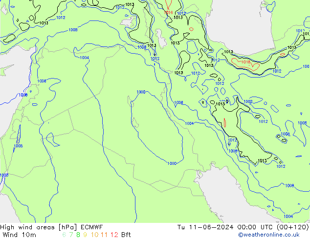 High wind areas ECMWF Tu 11.06.2024 00 UTC