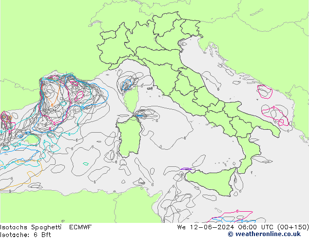 Isotachs Spaghetti ECMWF mer 12.06.2024 06 UTC