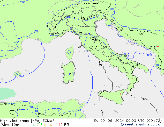 High wind areas ECMWF Ne 09.06.2024 00 UTC