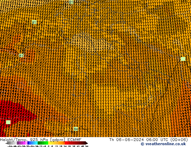 Height/Temp. 925 hPa ECMWF Th 06.06.2024 06 UTC