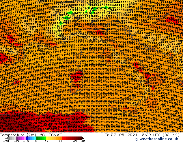 Temperatura (2m) ECMWF ven 07.06.2024 18 UTC