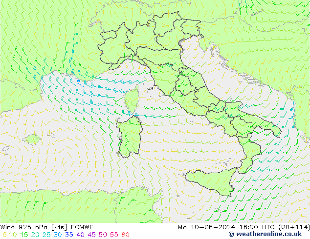 ветер 925 гПа ECMWF пн 10.06.2024 18 UTC