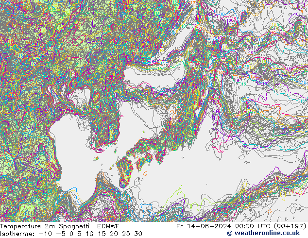 Sıcaklık Haritası 2m Spaghetti ECMWF Cu 14.06.2024 00 UTC