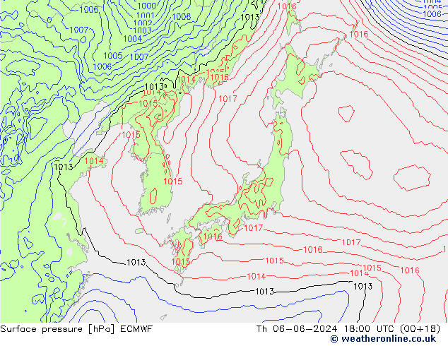 Luchtdruk (Grond) ECMWF do 06.06.2024 18 UTC