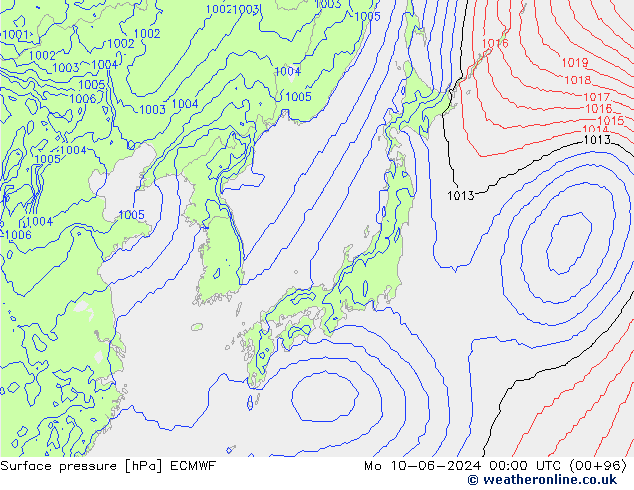 Luchtdruk (Grond) ECMWF ma 10.06.2024 00 UTC