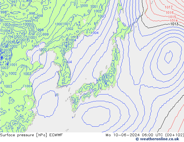 Atmosférický tlak ECMWF Po 10.06.2024 06 UTC