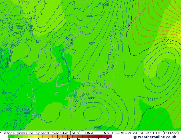 ciśnienie Spread ECMWF pon. 10.06.2024 00 UTC