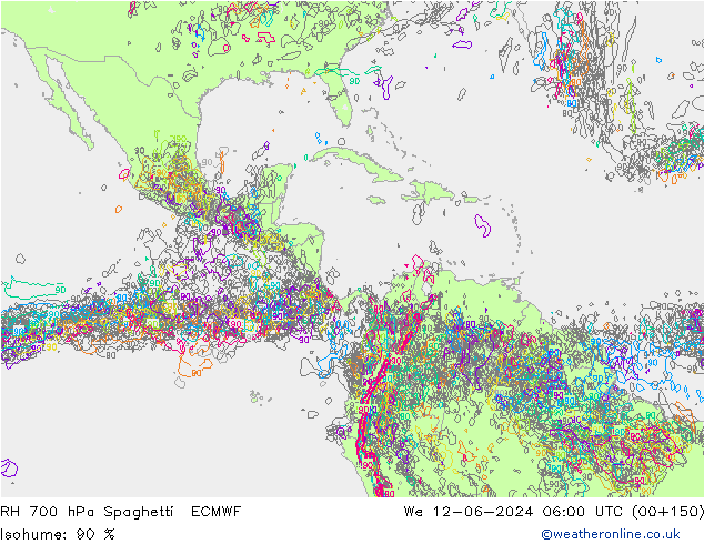 RH 700 hPa Spaghetti ECMWF  12.06.2024 06 UTC