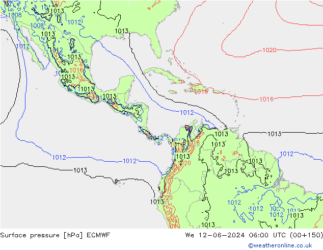 Presión superficial ECMWF mié 12.06.2024 06 UTC