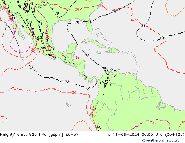 Height/Temp. 925 hPa ECMWF Út 11.06.2024 06 UTC