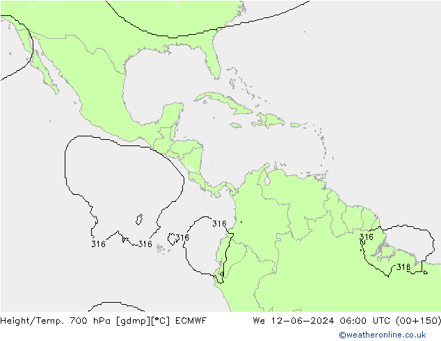 Height/Temp. 700 hPa ECMWF We 12.06.2024 06 UTC