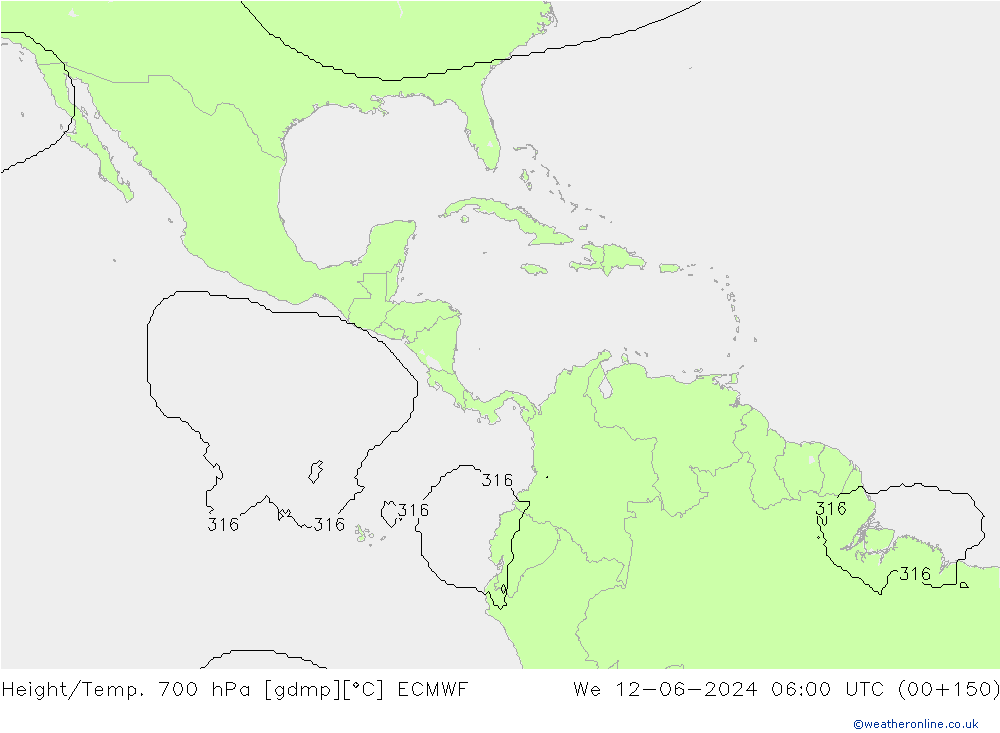 Height/Temp. 700 hPa ECMWF Qua 12.06.2024 06 UTC