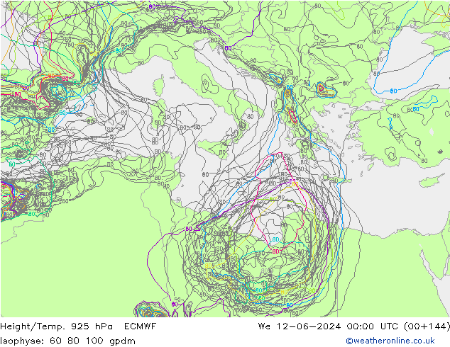 Height/Temp. 925 hPa ECMWF We 12.06.2024 00 UTC