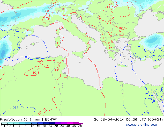 Precipitação (6h) ECMWF Sáb 08.06.2024 06 UTC