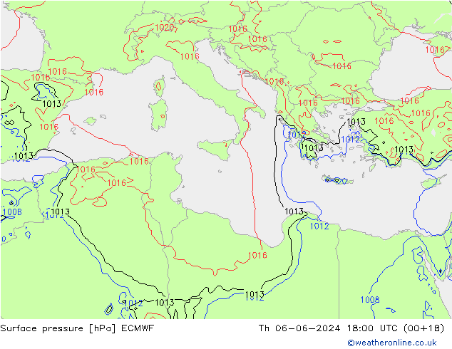 Surface pressure ECMWF Th 06.06.2024 18 UTC