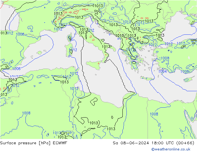 pressão do solo ECMWF Sáb 08.06.2024 18 UTC