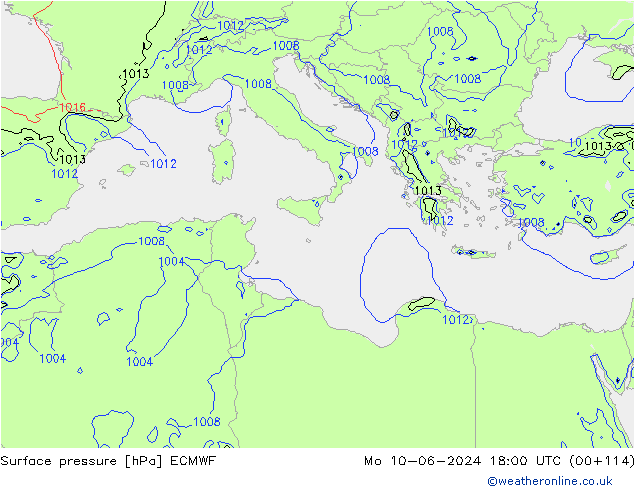 Surface pressure ECMWF Mo 10.06.2024 18 UTC