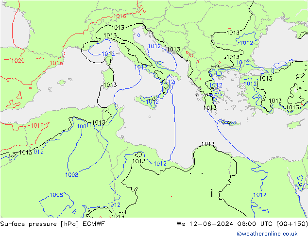 Surface pressure ECMWF We 12.06.2024 06 UTC