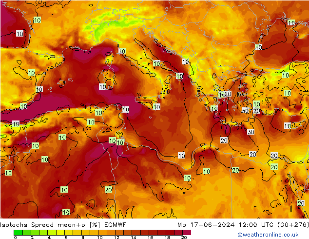 Isotachs Spread ECMWF Mo 17.06.2024 12 UTC