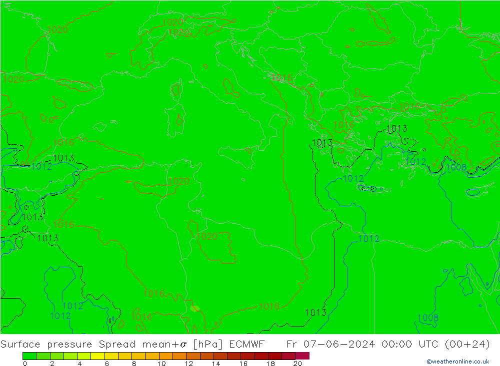 Bodendruck Spread ECMWF Fr 07.06.2024 00 UTC