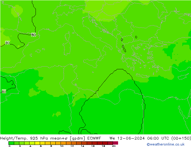 Height/Temp. 925 hPa ECMWF mer 12.06.2024 06 UTC