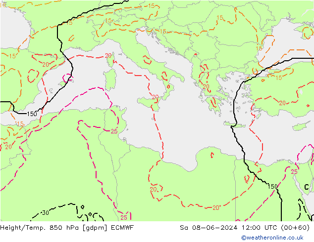 Height/Temp. 850 hPa ECMWF  08.06.2024 12 UTC