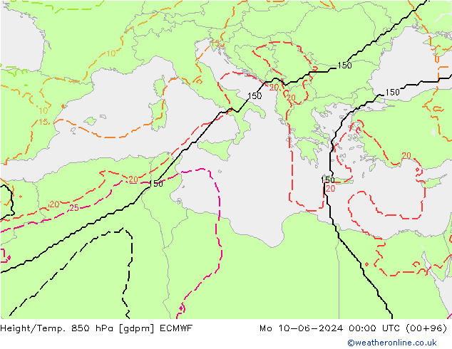 Yükseklik/Sıc. 850 hPa ECMWF Pzt 10.06.2024 00 UTC