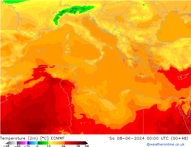 Temperature (2m) ECMWF So 08.06.2024 00 UTC