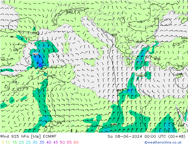 Vento 925 hPa ECMWF Sáb 08.06.2024 00 UTC