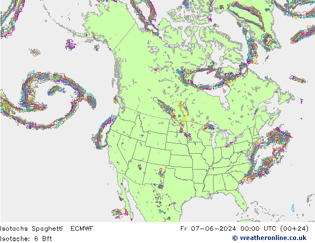 Isotachs Spaghetti ECMWF Fr 07.06.2024 00 UTC