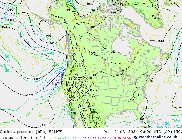 Isotachen (km/h) ECMWF Mi 12.06.2024 06 UTC