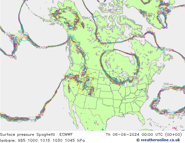 Surface pressure Spaghetti ECMWF Th 06.06.2024 00 UTC