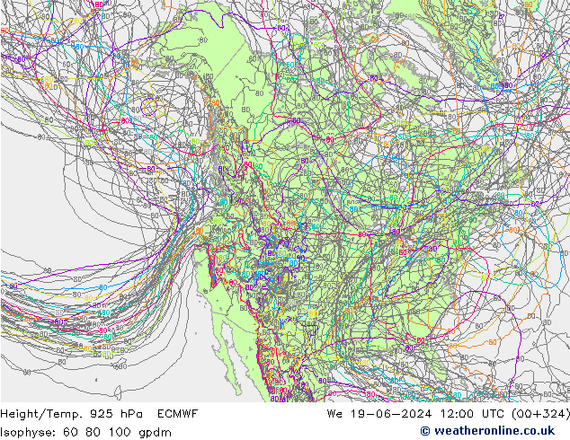 Height/Temp. 925 hPa ECMWF We 19.06.2024 12 UTC