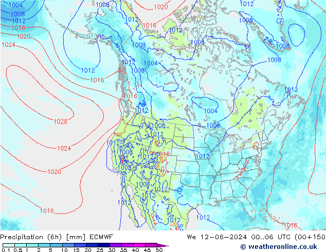 Precipitación (6h) ECMWF mié 12.06.2024 06 UTC