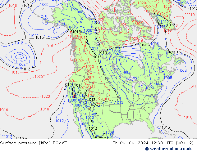 pressão do solo ECMWF Qui 06.06.2024 12 UTC