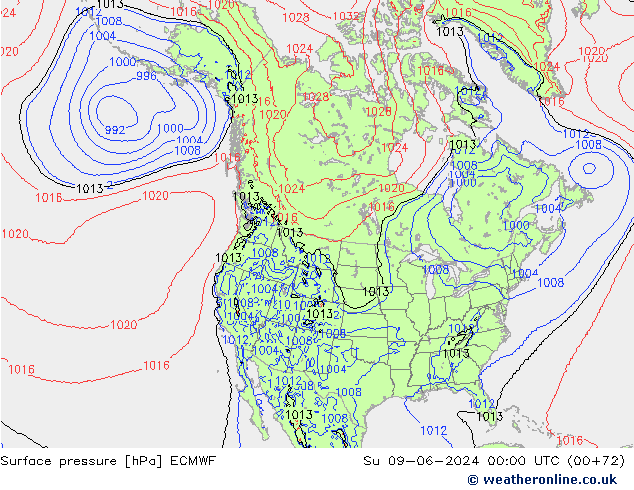 Presión superficial ECMWF dom 09.06.2024 00 UTC