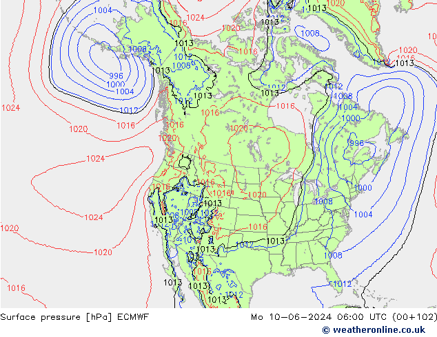 Surface pressure ECMWF Mo 10.06.2024 06 UTC