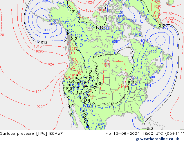 ciśnienie ECMWF pon. 10.06.2024 18 UTC