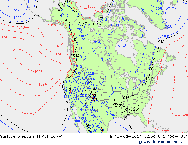 Yer basıncı ECMWF Per 13.06.2024 00 UTC