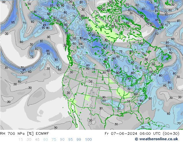 RH 700 hPa ECMWF Pá 07.06.2024 06 UTC