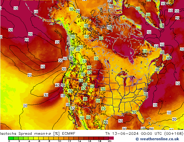 Isotachen Spread ECMWF do 13.06.2024 00 UTC