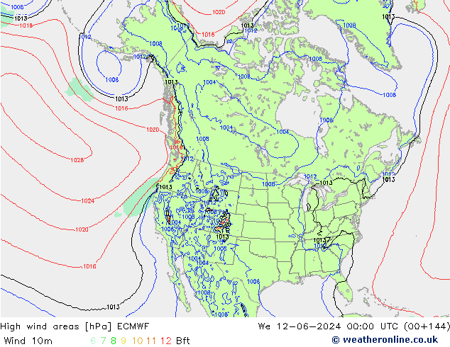 yüksek rüzgarlı alanlar ECMWF Çar 12.06.2024 00 UTC