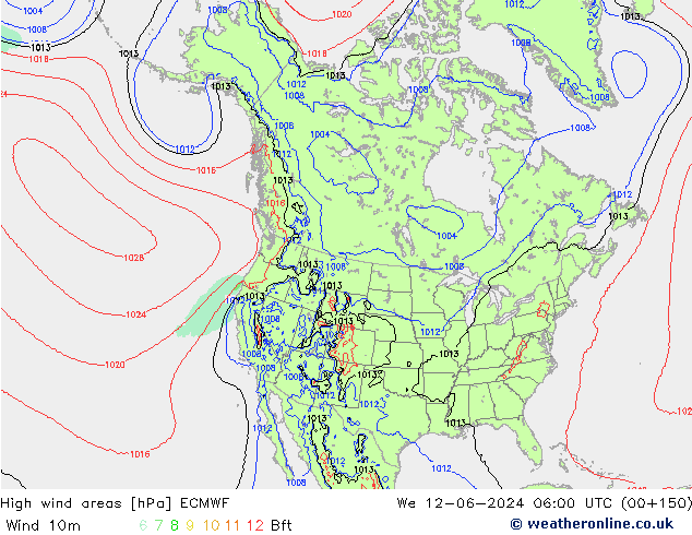 High wind areas ECMWF mié 12.06.2024 06 UTC