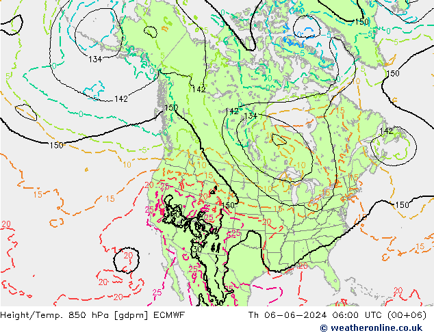 Height/Temp. 850 hPa ECMWF Th 06.06.2024 06 UTC