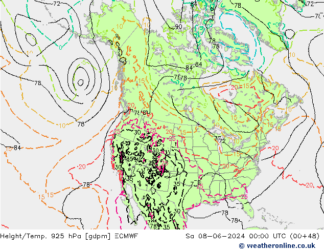 Height/Temp. 925 hPa ECMWF Sa 08.06.2024 00 UTC