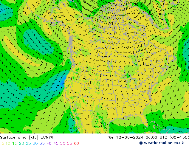 Surface wind ECMWF We 12.06.2024 06 UTC