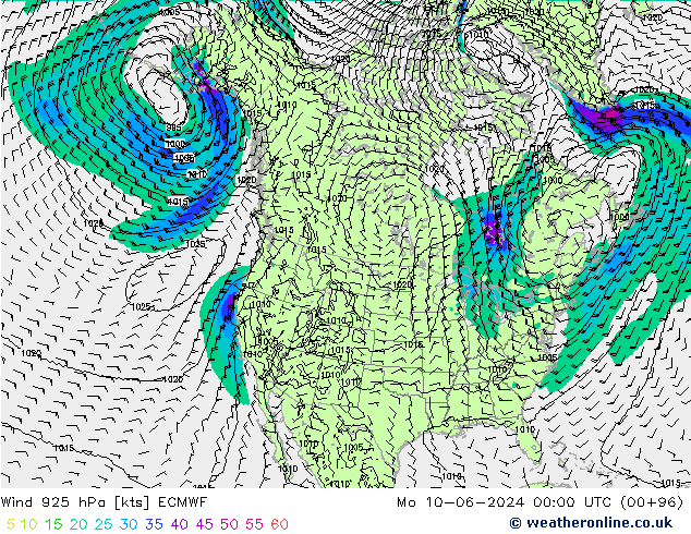 Wind 925 hPa ECMWF Mo 10.06.2024 00 UTC